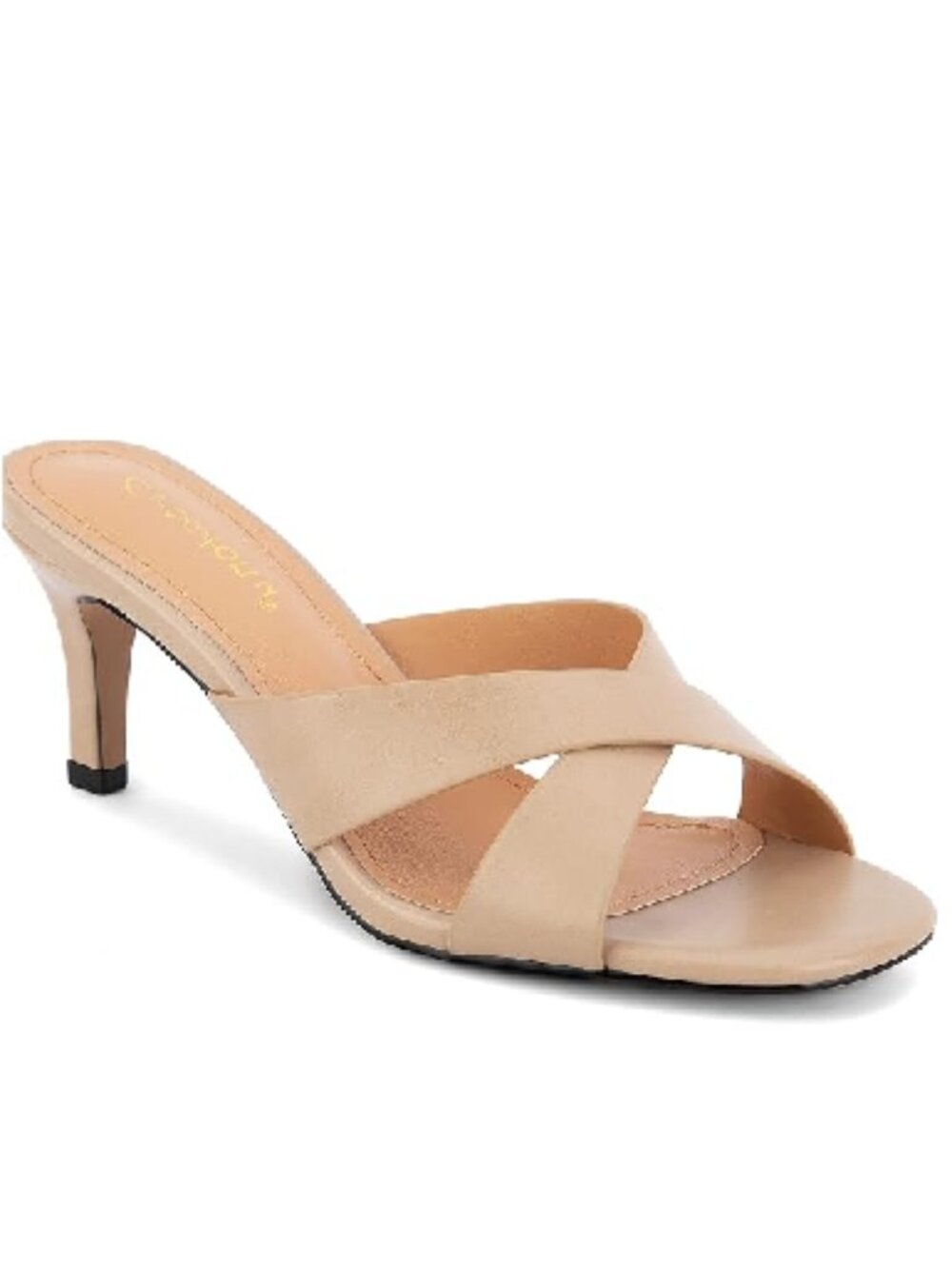 Greatonu Kitten Heel Open Square Toe  Cross Strap Slip on Sandals Size 8 NWT